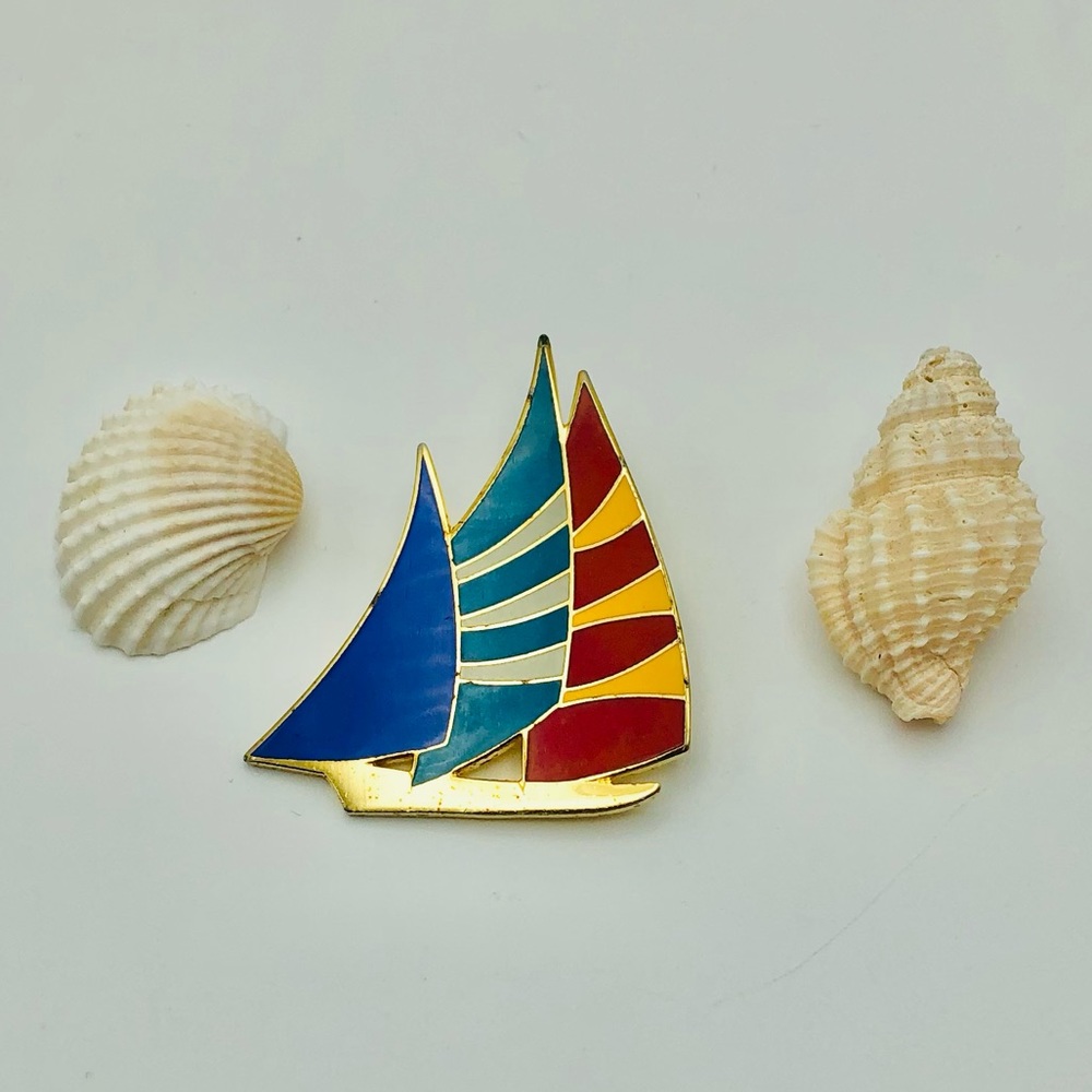 Laurel Burch San Francisco Sailing Vintage 1980 Brooch Pin